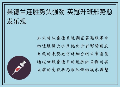桑德兰连胜势头强劲 英冠升班形势愈发乐观