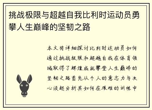 挑战极限与超越自我比利时运动员勇攀人生巅峰的坚韧之路